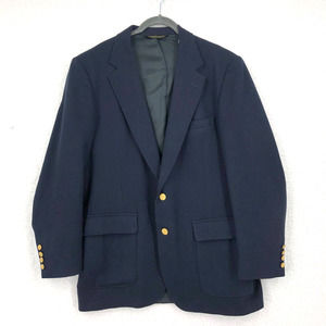 Brooke & Deane Mens 44 / 46R Blue Wool Blazer 2 Button Long Sleeve Lined Pockets
